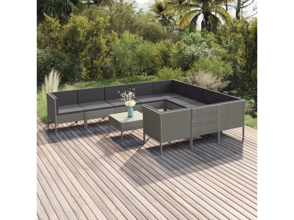 11-piece garden furniture set with cushions, grey wicker resin, 78217TRXS