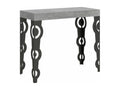 Sunmeub Oriental Style Extendable Console Table 90x40-196 or 90x40-300 - Cement Grey - 2-Leg Support - 5 Slim Extension Leaves 99486USCX
