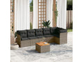 7-piece garden furniture set with cushions, grey woven resin, 87489MNRN