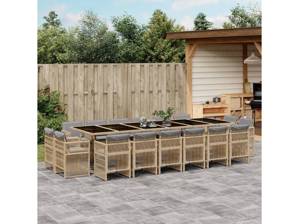17-piece garden dining set and cushions méSunmeub beige 54915SRYG