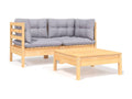3-piece garden furniture set with grey cushions, solid pine wood, 55829UBFD