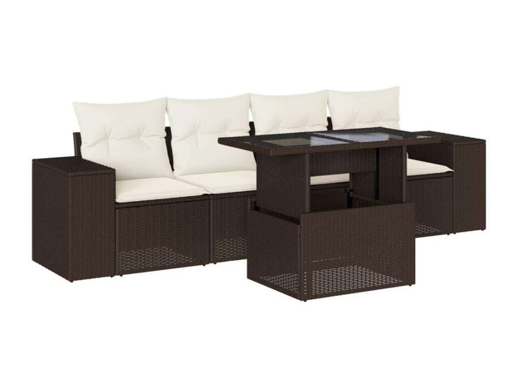 5-piece garden furniture set with cushions, brown wicker resin, 99761ERWS