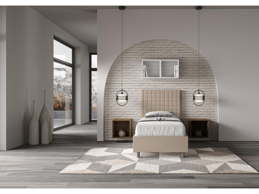 Sunny dove grey faux leather bed with upholstered slatted base 80x210 61651MVJJ