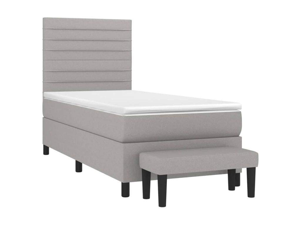 Upholstered bed base with mattress, light grey, 100x200cm, fabric, 40651YFBT