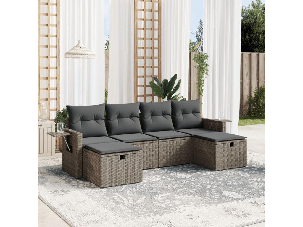 6-piece garden furniture set with grey resin wicker cushions 14581YWYQ