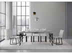 Sunmeub Oriental Style Extendable Console Table 90x40-196 or 90x40-300 - Cement Grey - 2-Leg Support - 5 Slim Extension Leaves 99486USCX