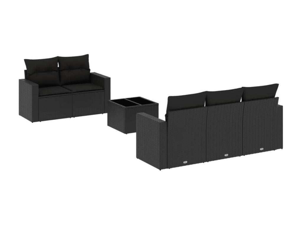 6-piece garden furniture set with cushions, black resin wicker 96668OKOO