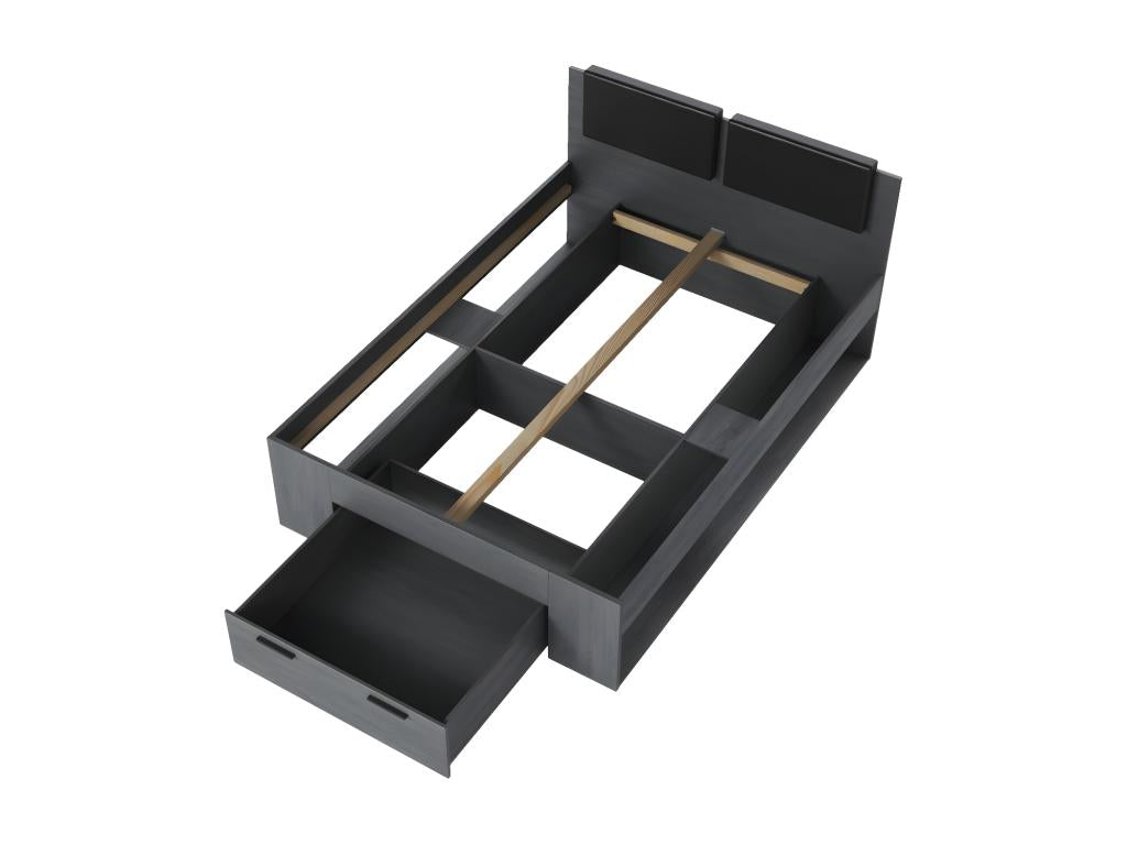 Adult bed 140x200 with integrated drawers - Sunmeubs Collection - Grey wood effect color 89550AESX