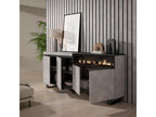 Sideboard for living room and kitchen, 200x87x35cm, with electric fireplace, industrial design, cement finish, 02899WTHC