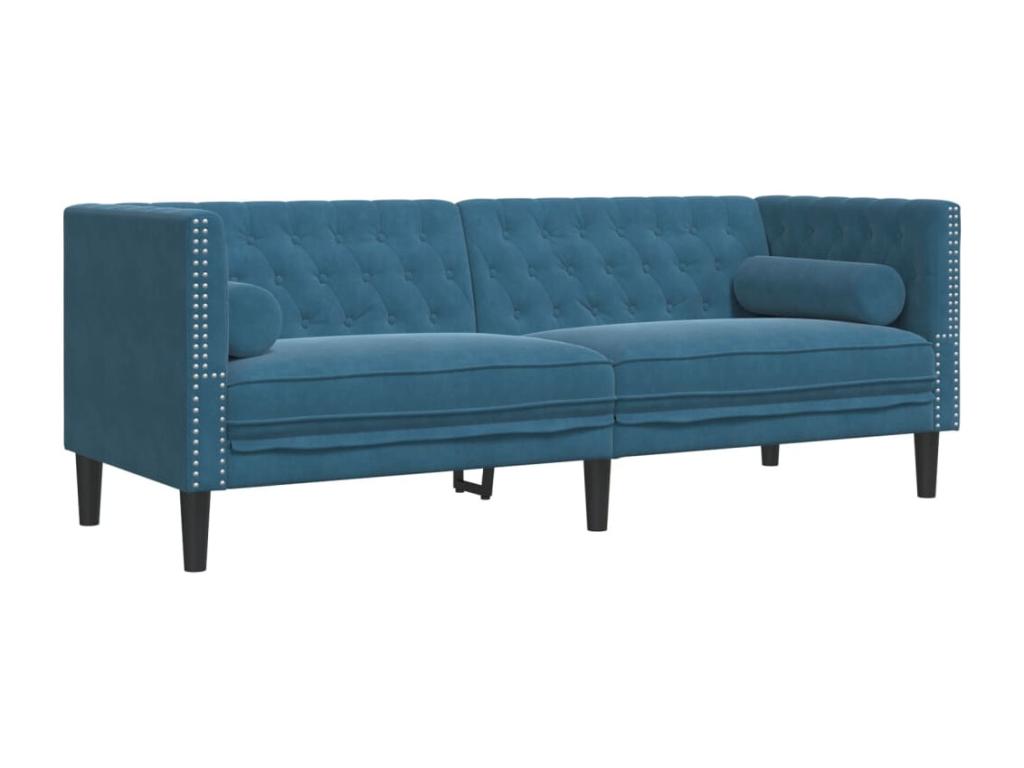 Sunmeub 3-seater sofa with bolsters, blue velvet, 74839OPPE