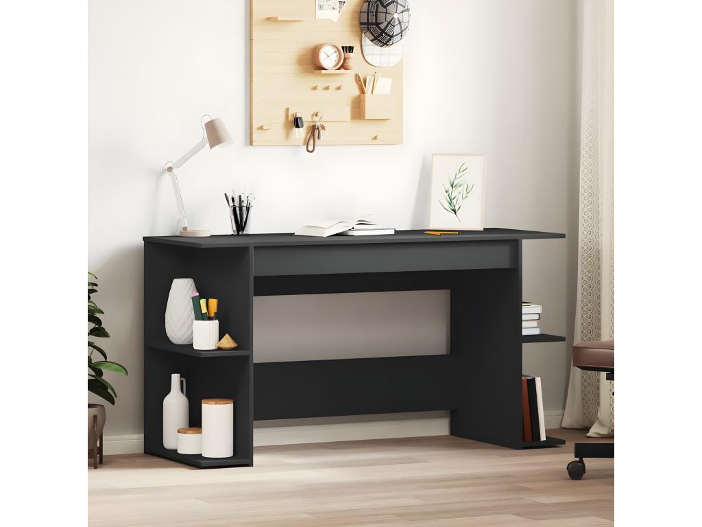 Black desk 140x50x75 cm engineered wood 80927WYWV