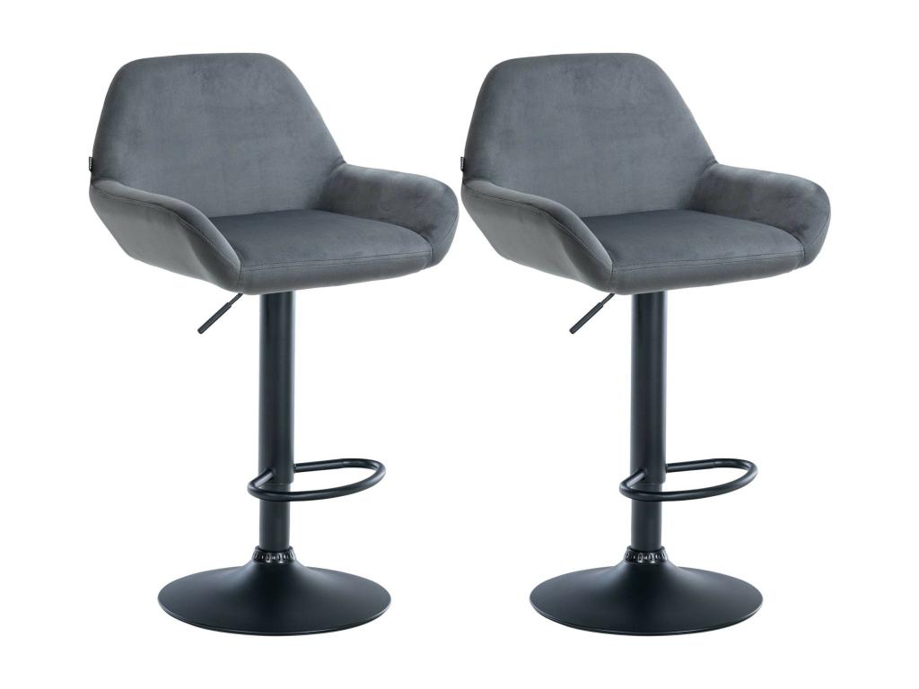 Set of 2 Bar Stools - Velvet - Dark Grey - Sunmeub 91808SNQN