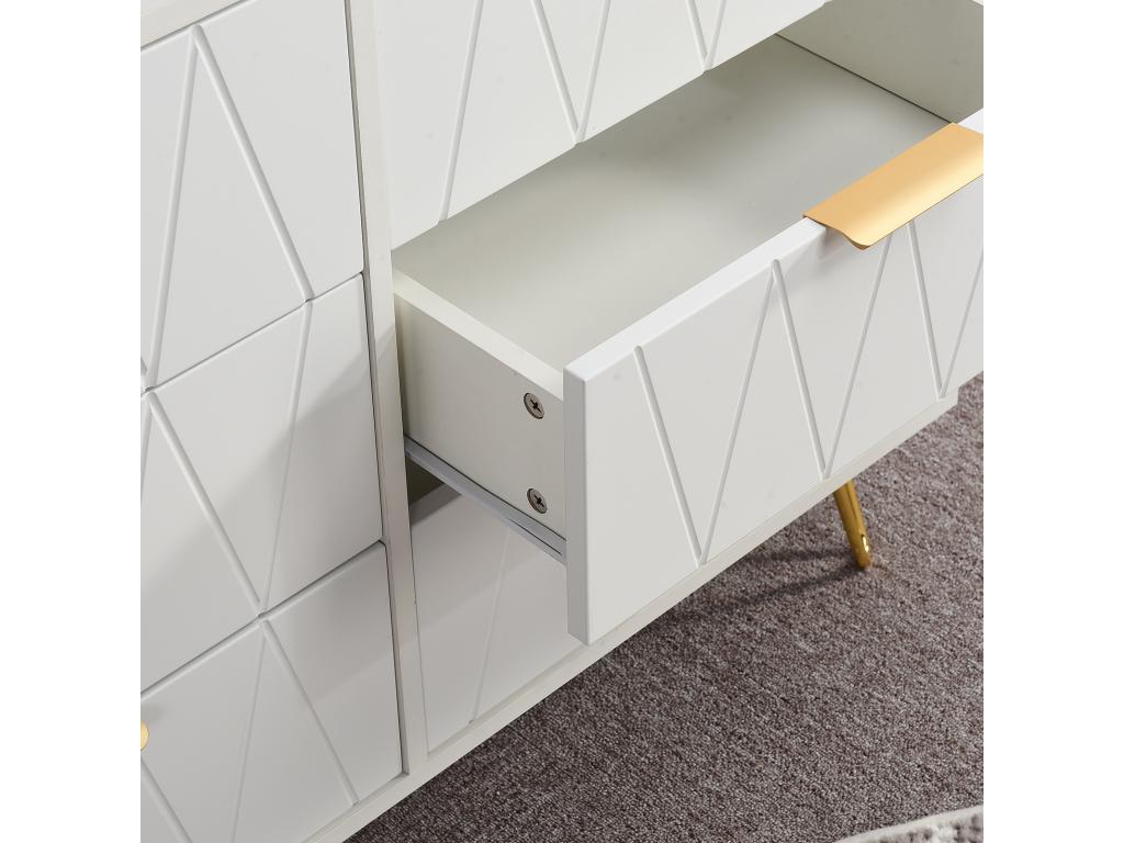 Low sideboard with 6 drawers - Chest of drawers - MDF wood and gold-tone metal - 100x34x73cm - White 82923HCYW