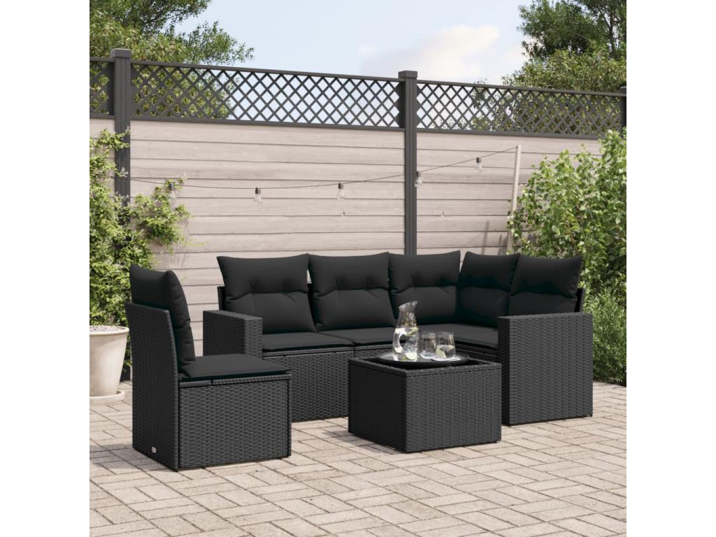 6-piece garden furniture set with cushions, black resin wicker 06047XPRG