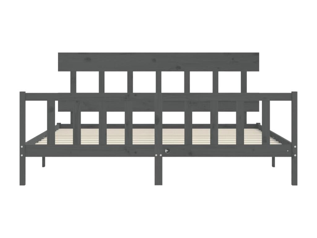 Bed frame with headboard, grey, 200x200 cm, solid wood, 87900YPTX