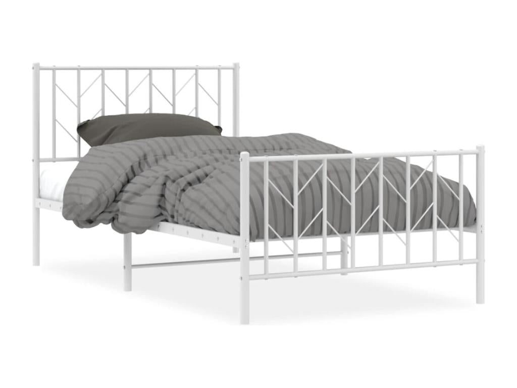Metal bed frame with headboard and footboard, white, 100x190 cm, 71390AHSH
