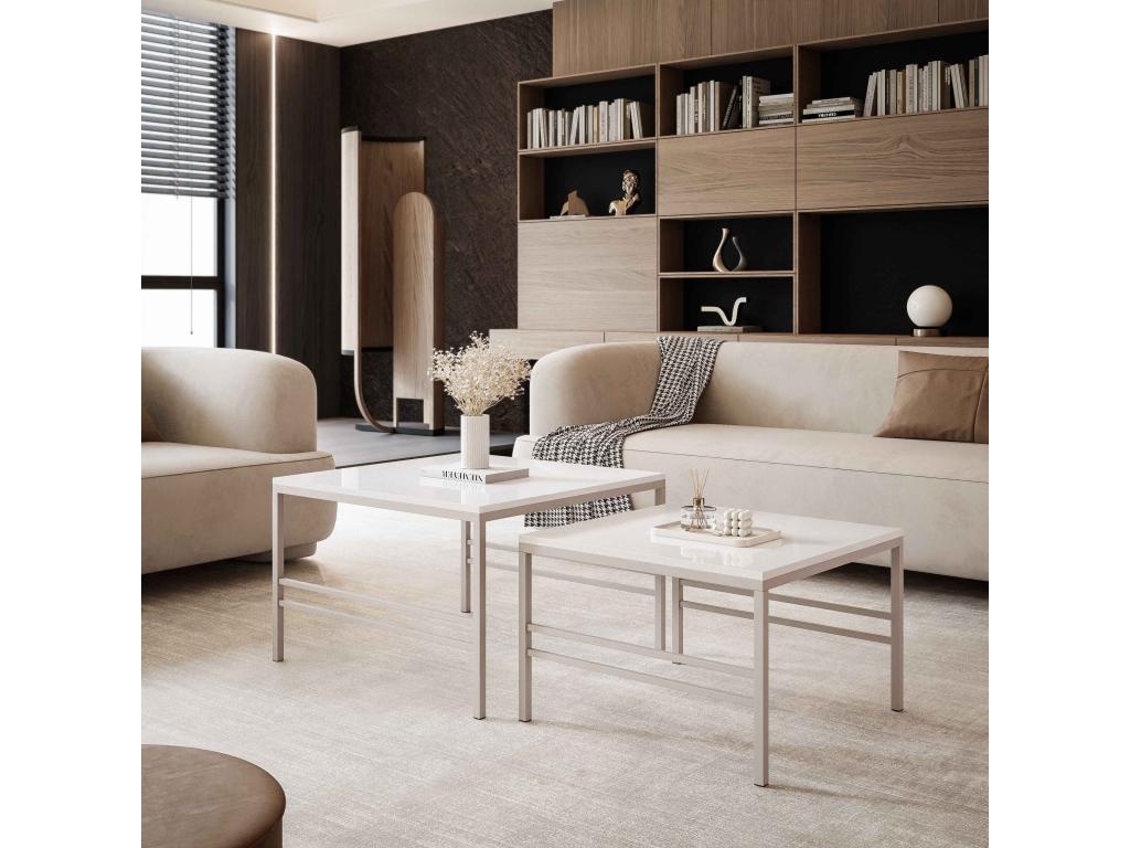 Nesting coffee table, 2-in-1, Glossy White, Cashmere frame 00260ZEHM