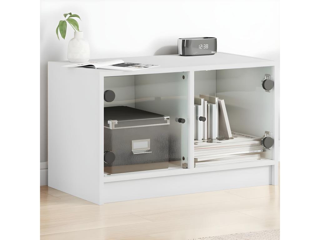 TV stand with white glass doors 68x37x42 cm 64875CWAL