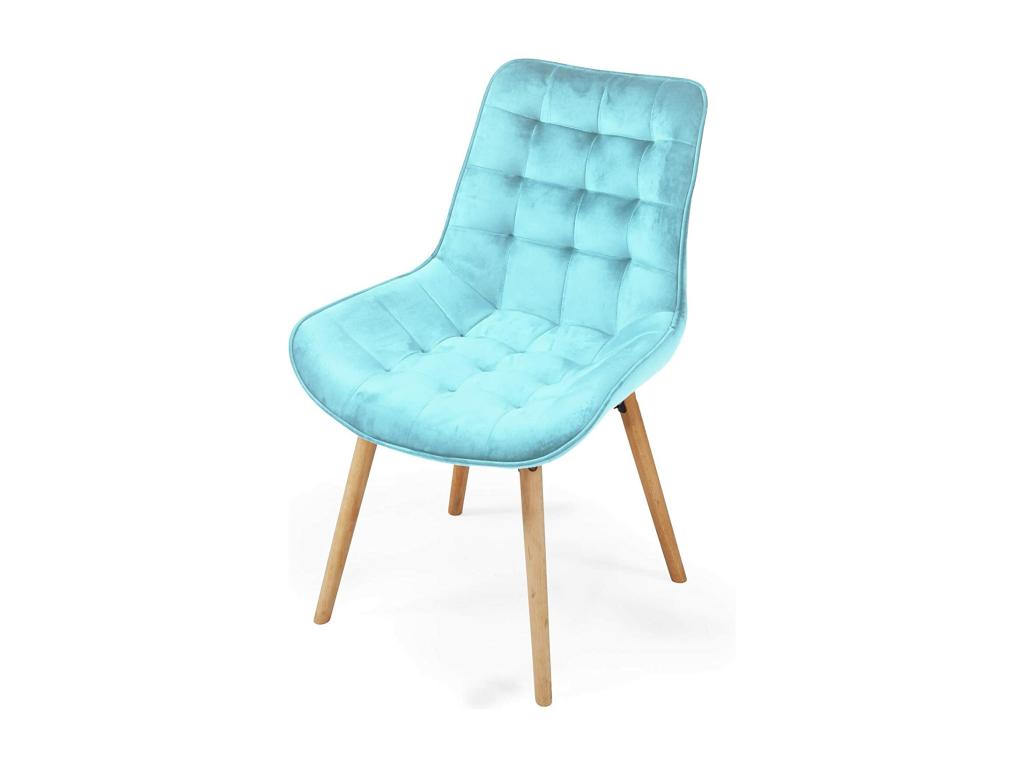 Set of 6 living room/dining room chairs with wooden legs and turquoise velvet upholstery 01 0000500 04304ABTW