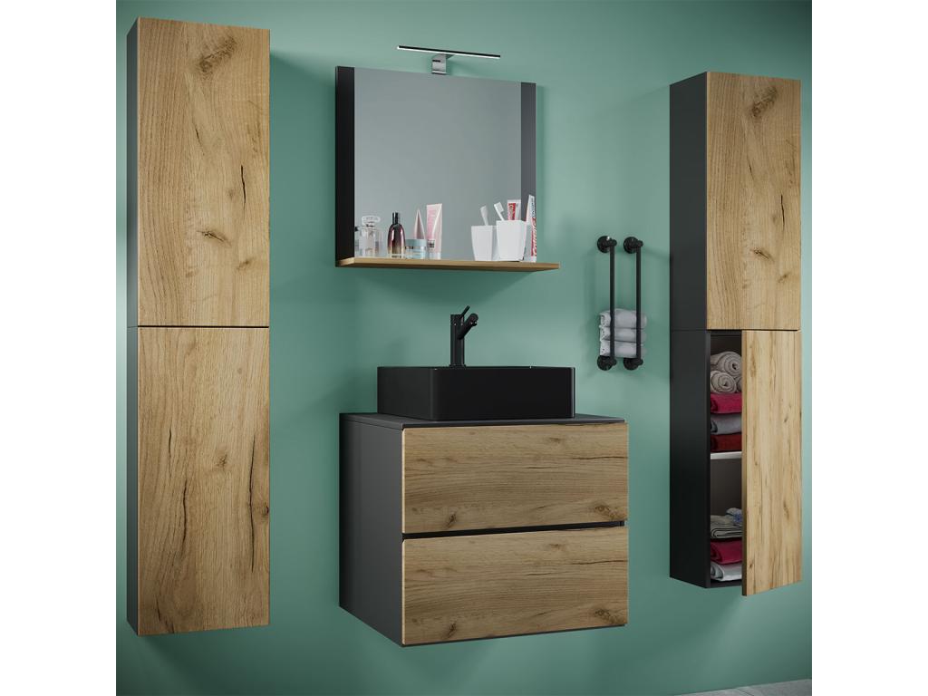 Sunmeub 5-piece bathroom vanity set, Sunmeub BL sink, 60cm wide, XL drawer, anthracite/honey oak, 33335SUXL