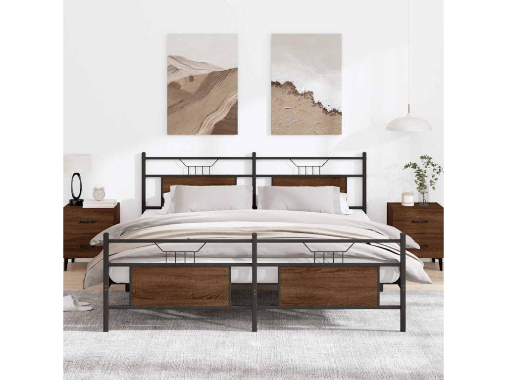 Metal bed frame without mattress, brown oak, 160x200 cm, 73500VLVF
