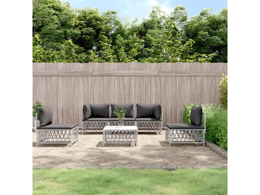 6-piece garden furniture set with cushions, white steel, 48330SNIK