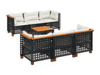 7-piece garden furniture set with cushions, black woven resin 04226PGMN