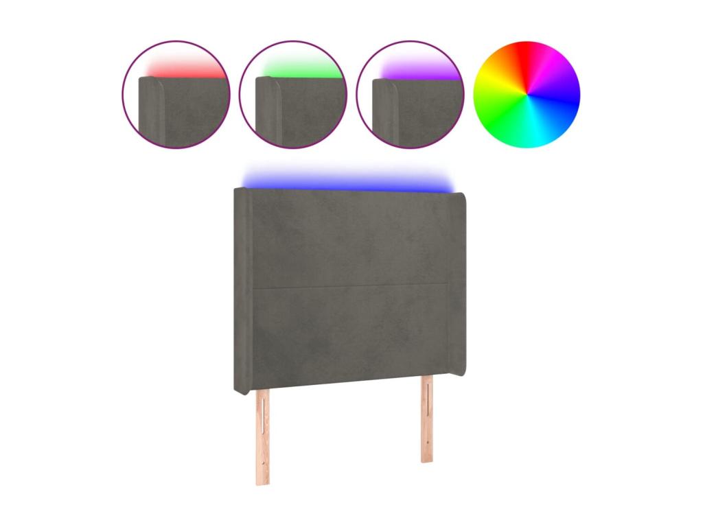 LED Headboard, Dark Grey, 103x16x118/128 cm, Velvet, 21107YFLB
