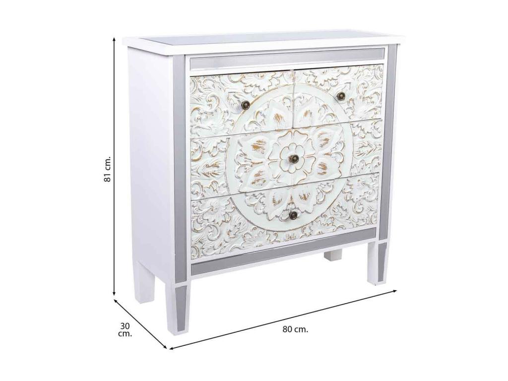 Wooden and glass chest of drawers with 4 drawers, 80x30x81 cm, 23875YTRH