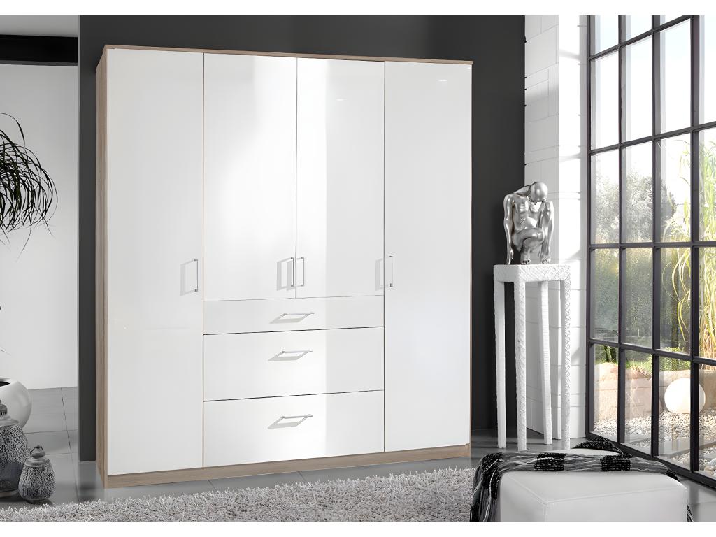 Wardrobe/Cupboard Storage Unit, Off-White/Oak Effect, 12456DSGW
