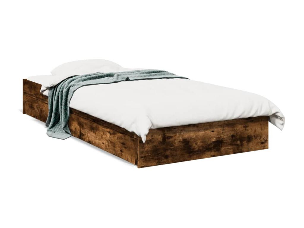 Smoked oak bed frame and drawers, 90x190 cm, engineered wood, 15326ESRT