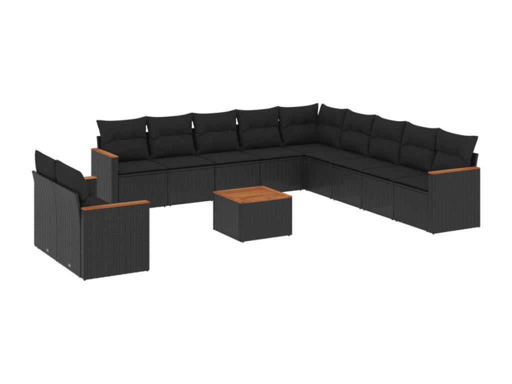 12-piece garden furniture set with cushions, black resin wicker, 73205HZZU