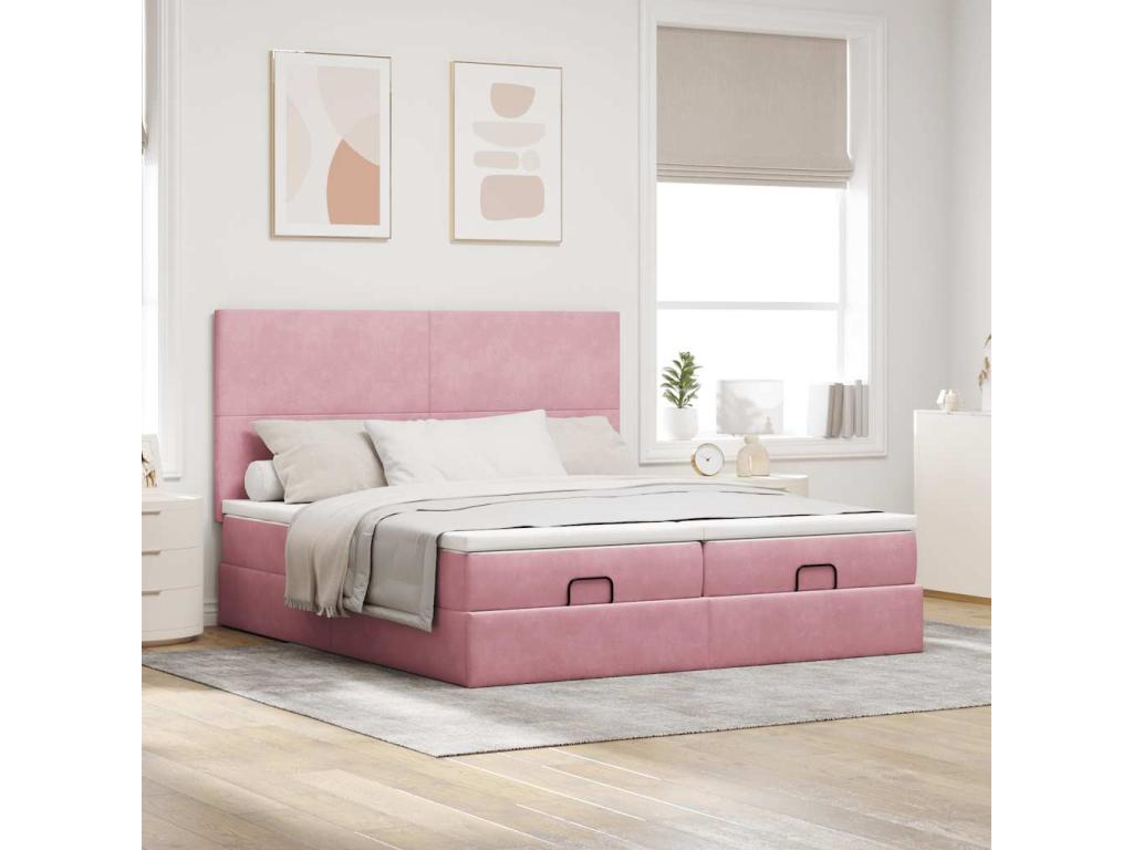Sunmeub bed frame with pink velvet mattress 200x200 cm 29912KFDP