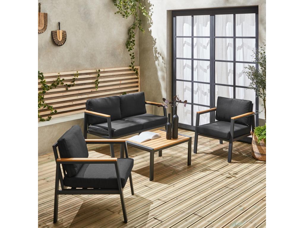 Sunmeub garden furniture set - dark grey - aluminium and polywood, 4-seater - 1 sofa - 2 armchairs - 1 coffee table 22876WVBP