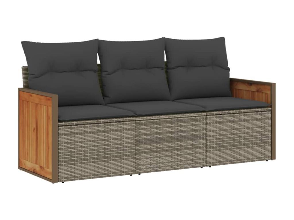 3-piece garden furniture set with cushions, grey woven resin, 26485MCQS