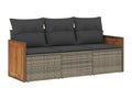 3-piece garden furniture set with cushions, grey woven resin, 26485MCQS