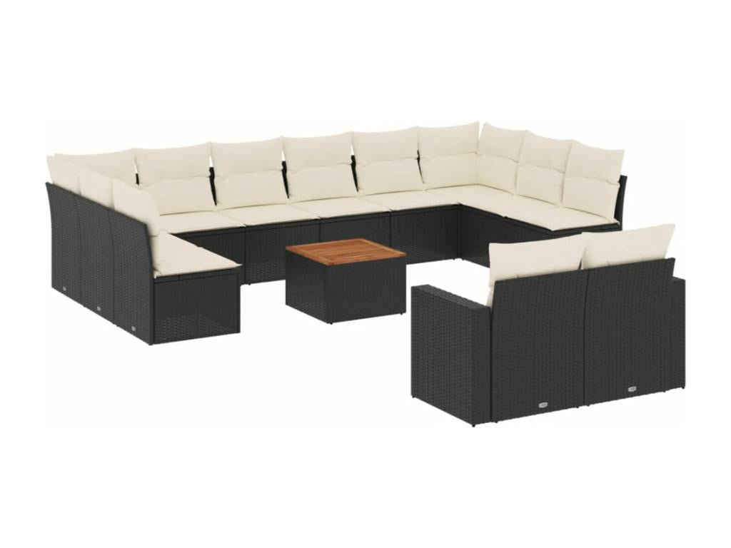13-piece garden furniture set with cushions, black wicker resin, 85145SIHP