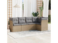 5-piece garden furniture set with cushions, beige woven resin, 41945EOLZ