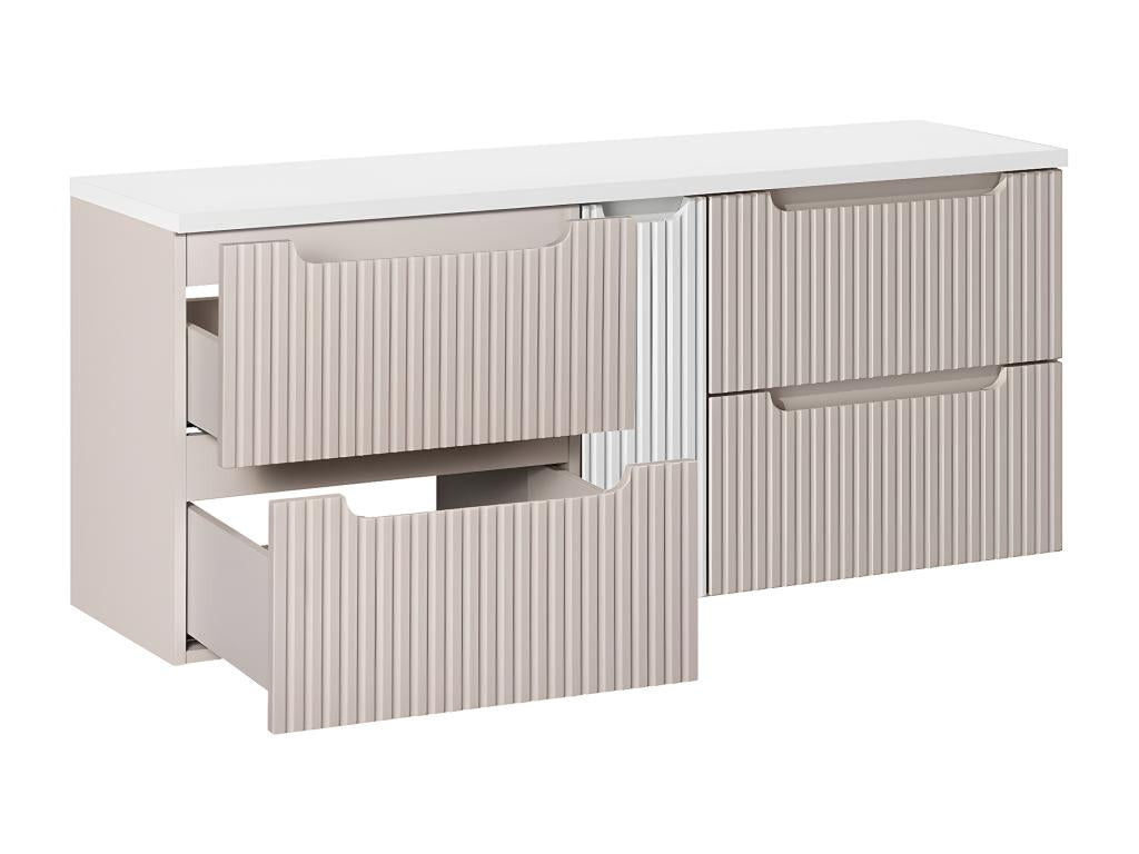 Sunmeub Cashmere and White 140cm Vanity Unit with 4 Drawers and Countertop 10682WETA