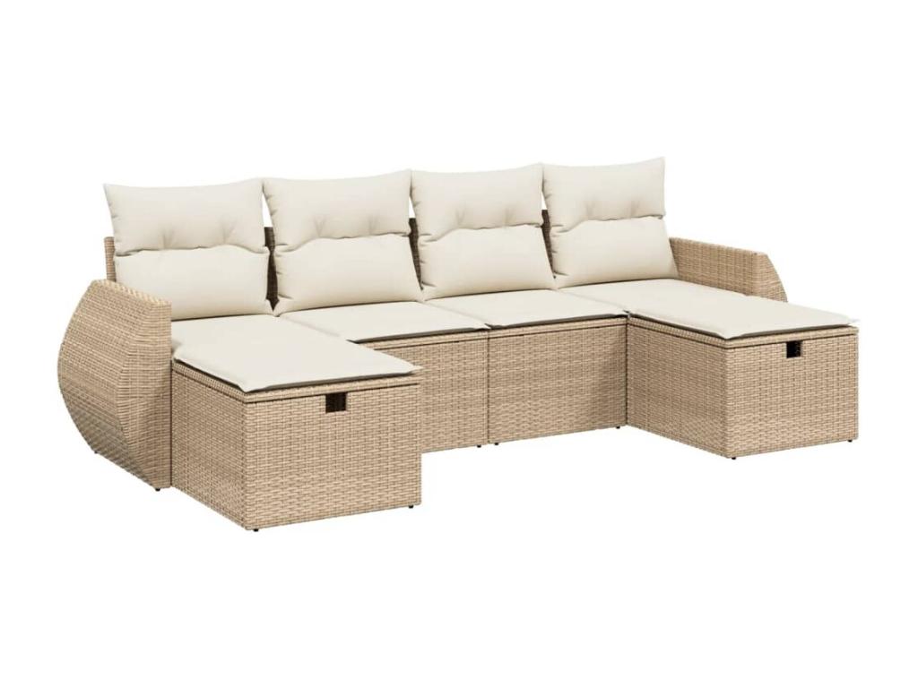 6-piece garden furniture set with cushions, beige wicker resin, 41918UWPG