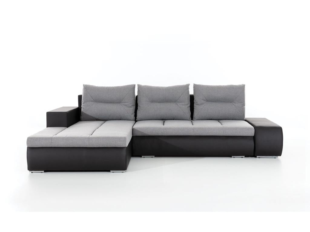 Sunmeub 275cm Left-Hand Corner Convertible Sofa in Light Grey Heathered Fabric and White Faux Leather 47655TMDH