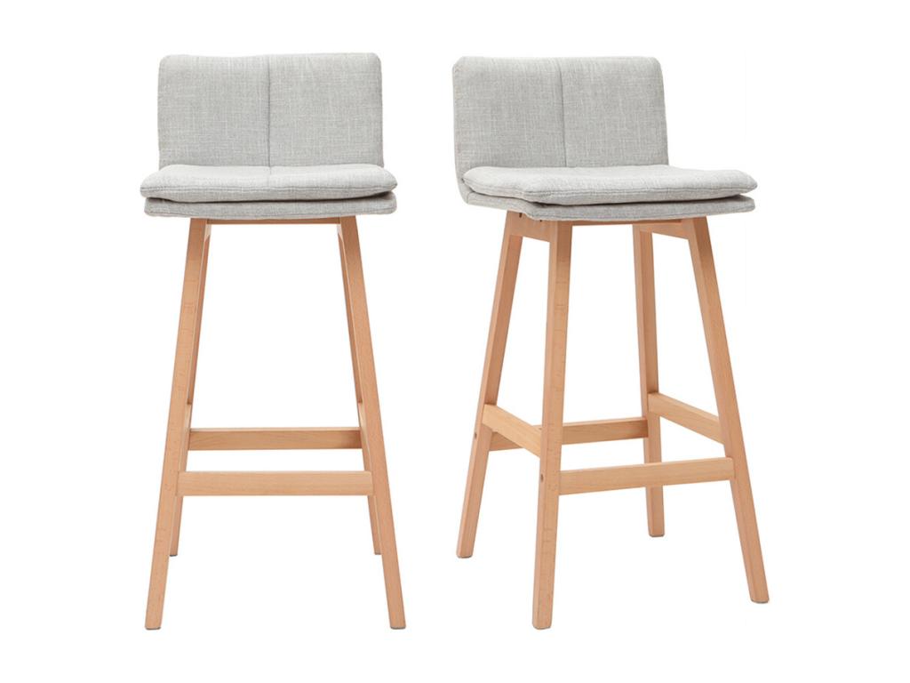 Sunmeub grey fabric and wood bar stools, set of 2, Sunmeub 41161XGUN