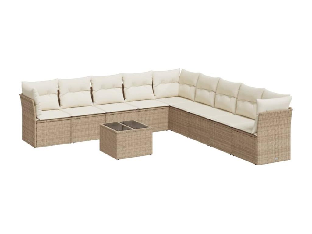 Garden furniture set with cushions, 10 pieces, beige woven resin, 47730ZAYQ