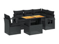 6-piece garden furniture set with cushions, black woven resin, 43635QYJU