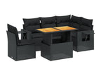 6-piece garden furniture set with cushions, black woven resin, 43635QYJU