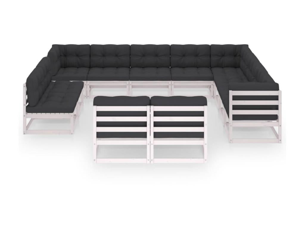12-piece garden furniture set with cushions, white, solid pine wood, 5 92685GHHQ