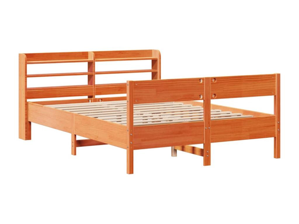 Bed frame without mattress, brown wax finish, 150x200cm, solid pine wood, 35804FVPL