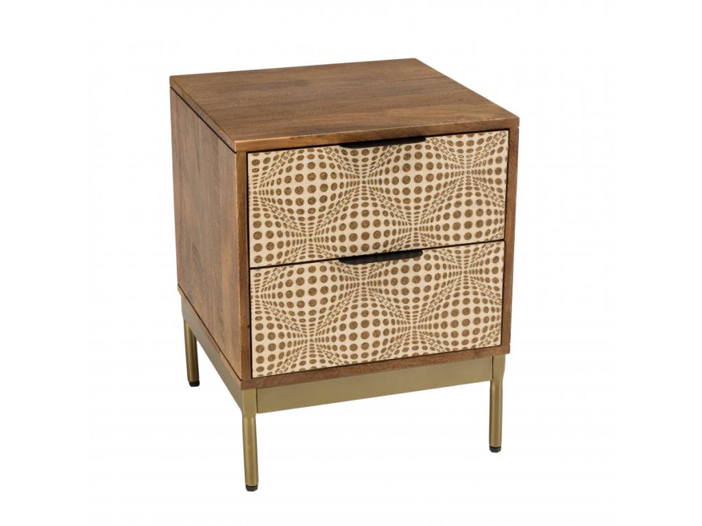 Sunmeub - Mango wood bedside table with 2 drawers and ethnic patterns 70848HSRL