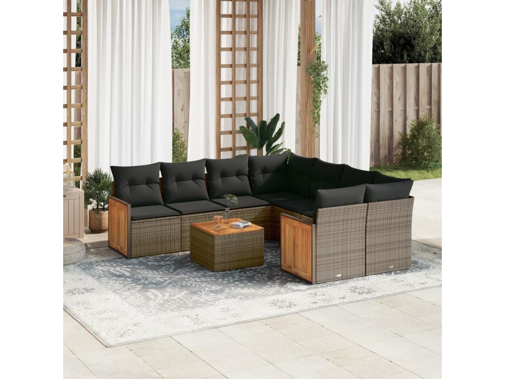 9-piece garden furniture set with grey resin wicker cushions 35633LYXL