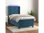 Upholstered bed base and mattress with LED lighting, dark blue, 90x190cm, velvet, 76664SQWT